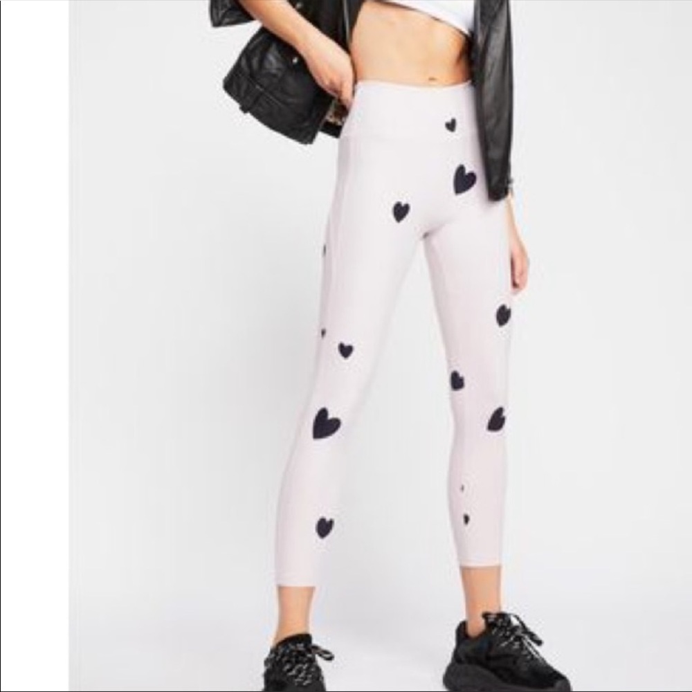 Monrow Scattered Heart Leggings Pink Black Dusty Rose High Rise Free People